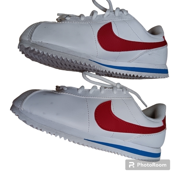 NIKE CORTEZ BASIC WHITE/RED/ROYAL BLUE RUNNING KIDS YOUTH Size 3.5Y - Picture 1 of 7